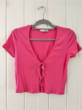 Aritzia Wilfred Free ‘Only’ Pink Tie-Front Short Sleeve T-Shirt Cardigan, Sz S